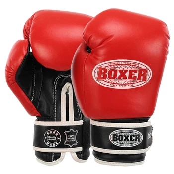 Рукавички боксерські на липучці шкіряні BOXER 2023 Червоно-чорний 10 унцій
