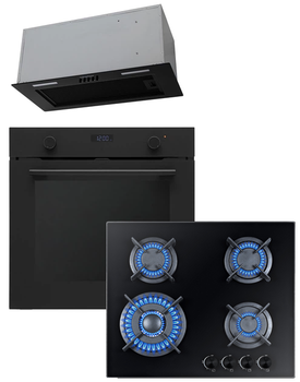 Комплект Духова шафа електрична Interline OEG 670 ETN BA Nano Matte + Варильна поверхня газова Interline HGG 660 MCT BA Nano Matte + Витяжка Interline LINE S BL A/60 GL/PB