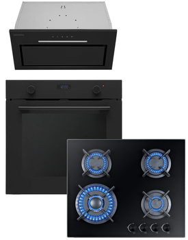 Комплект Духова шафа електрична Interline OEG 670 ETN BA Nano Matte + Варильна поверхня газова Interline HGG 660 MCT BA Nano Matte + Витяжка Interline LINE ULTRA BL A/60 GL/S