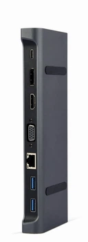 Док станція USB-C 9-в-1 (USB-хаб + HDMI/VGA/DisplayPort/PD/картридер/LAN/3.5-мм аудіо), сірий (A-CM-COMBO9-02)