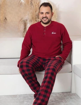 Мужская теплая пижама из флиса полар Big Size бордо 3XL