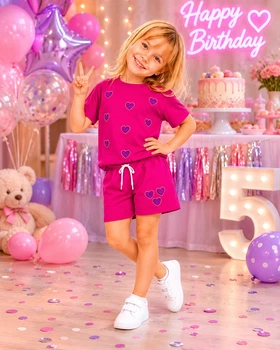 Комплект летний Heart для девочки Kiddo малиновый 128 см