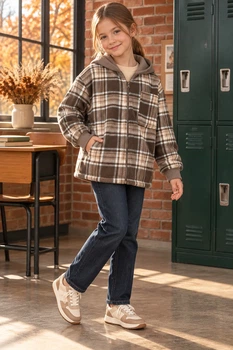 Кофта флісова -сорочка Cozy Check з капюшоном Kiddo Шоколад розмір 134 (KIDDO-8D290207D3B248D38247325188840C52)