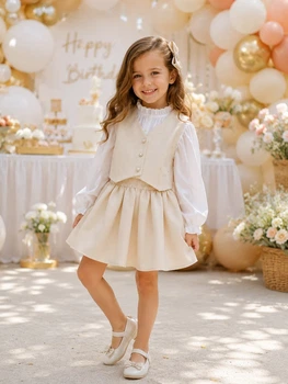 Комплект-двійка «Princess Style» жилетка та спідничка-шорти Kiddo кремовий 104 см