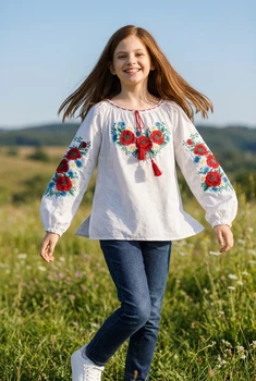 Дитяча вишиванка для дівчинки з маками та квітами Kiddo Білий розмір 146 (KIDDO-FFCCC8083F0F4595BC2AEFFF696028D9)