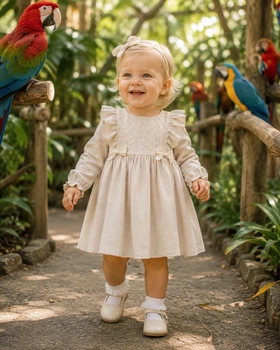 Платье льняное для девочки с кружевом “Linen Lace” Kiddo светлый бежевый 86 см