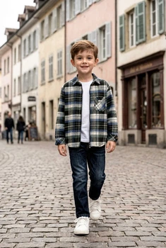 Сорочка в клітинку тепла для хлопчика Kiddo чорний з синім 140 см