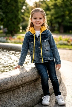 Куртка джинсова з капюшоном і стразами Kiddo Синій розмір 116 (KIDDO-8DA6E7525D93406CAA1E118001259DF5)