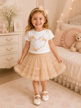 Комплект для девочки BOW TULLE SET Kiddo бежевый 98 см