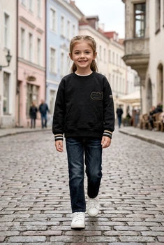 Кофта черная с вышивкой и карманом-кенгуру для девочки Kiddo черный 128 см