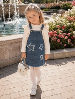 Комплект-тройка для девочки «Denim Stars» с сарафаном Kiddo молочный 116 см