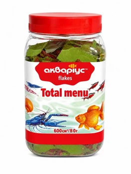 Корм для аквариумных рыб Аквариус Тотал меню, хлопья (Total menu) - 600 мл (80г)