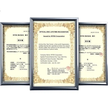 Диски Blu-Ray RITEk BD-R, сертифицированные по стандарту ISO/IEC16963, соответствуют архивному стандарту качества, 6 чистых дисков, диски Century Storage с возможностью печати, 25 штук в упаковке.
