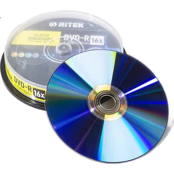 Чистые DVD-R диски RITEk, сертифицированы по стандарту ISO/IEC16963, скорость 16X, оригинальный объем 4,7 ГБ, упаковка из 4 дисков.