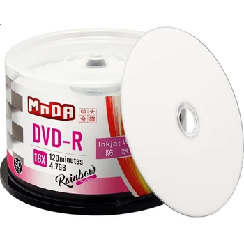 Чистые DVD-R диски/записываемые диски MNDA, скорость 16x, емкость 4,7 ГБ, водонепроницаемые, с возможностью печати, 50 штук в тубусе.
