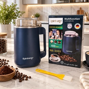 Измельчитель Rainberg 600Вт для кофейных зерен орехов специй и круп электрическая кофемолка 4 лезвия нержавеющая сталь черная (EEEZ-BR)