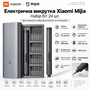 Електрична Xiaomi MiJia Electric Screwdriver (24 насадки) Електровикрутка (Набір Біт 24 шт.) (MJDDLSD03QW)