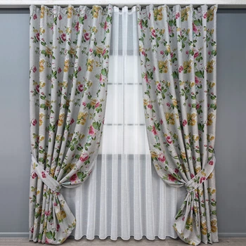 Комплект штор VR-Textil Лен Прованс 200х270 2шт и Тюль 600х270 2083ш-115т Разноцветный с белым 71-218/7