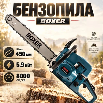 Бензопила BOXER BX-102 ланцюгова Шина 450 мм 52 см³/ 7,9 к.с. 8000 об/хв