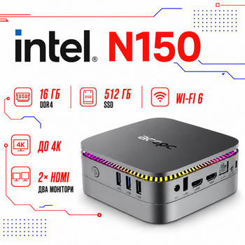 Міні-ПК Acepc PicoBox AK1 Plus / Intel Processor N150 / RAM 16GB / SSD 512GB / LAN / Wi-Fi / Bluetooth / Windows 11 Pro (Без ключа) / Сірий