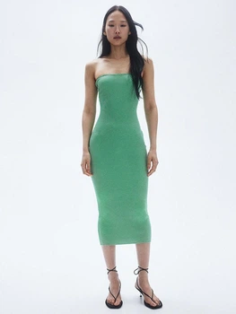 Сукня бандо в рубчик H&M 1155541005c70 XS зелена (100015348)