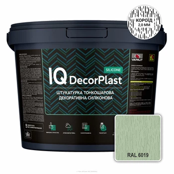 Силіконова декоративна штукатурка "Короїд" 2,0 мм, VAMIUT IQ DecorPlast SILICONE, RAL 6019 (Біло-зелений), 25 кг.