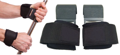 Крюки для тяги EasyFit 2 шт черные, крючки для тренировок, лямки с крючками для штанги и турника