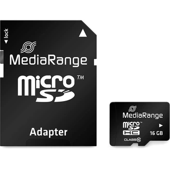 Карта памяти MediaRange 16GB microSDHC memory card, Class 10, with SD adapter (MR958)
