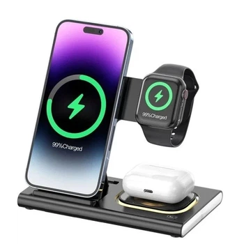Бездротова зарядна станція 4 в 1 для iPhone, Apple Watch, AirPods, чорна Бездротовий зарядний пристрій для телефону