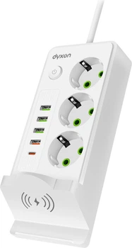 Мережевий фільтр-подовжувач Dyxon QL-1080 Magnetic 2.0 м 3 розетки 4 USB-A 1 USB-C (PD) Магнітна зарядка White (DXN-QL1080-2M-W)