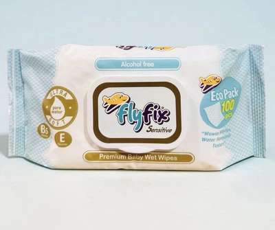 Дитячі вологі серветки FlyFix Sensitive Premium, 100 штук, з клапаном