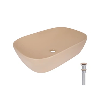 Раковина накладная Qtap Robin 600x390x150 мм, Beige, прямоугольная, с донным клапаном QTROB188SB49787