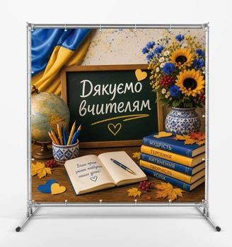 Баннер ко Дню Учителя "День учителя. Книги. Надпись - Спасибо учителям" размер 2х2м. С люверсами.