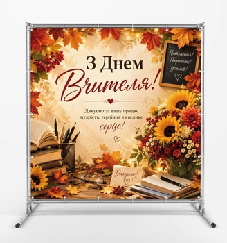 Банер до Дня Вчителя "День вчителя. Калина. Соняхи" розмір 2х2м. З люверсами.