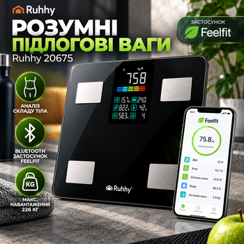 Умные напольные весы Ruhhy 20675 до 226 кг ЖК-дисплей Диагностические с определением ИМТ