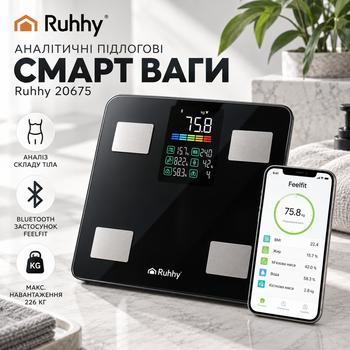 Напольные весы Ruhhy 20675 до 226 кг Bluetooth с анализом состава тела Аналитические электронные Смарт-весы Feelfit