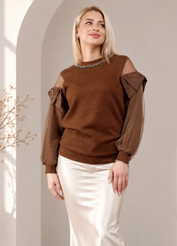 Джемпер з люрексом, фатином та кристалами коричневий di classe 24-2783 - M-XL - коричневий