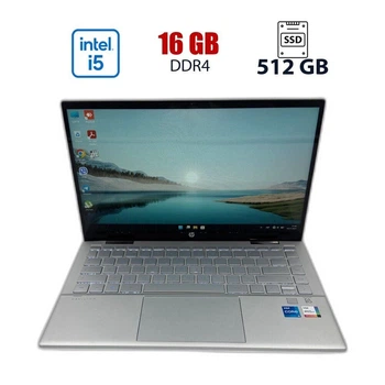 Ноутбук-трансформер Б-клас HP Pavilion x360 14-dy0057ng / 14" (1920x1080) IPS Touch / Intel Core i5-1135G7 (4 (8) ядер по 1.5 - 4.2 GHz) / 16 GB DDR4 / 512 GB SSD / Intel Iris Xe Graphics / NoWebCam б/в