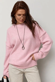 В'язаний джемпер oversize з декоративними швами LR9047r розовый ONE SIZE