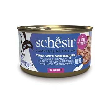 Вологий корм у бульйоні натуральні консерви для котів Schesir Tuna with Whitebaits тунець з анчоусами та рисом 85г (750525)