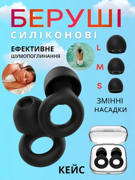 Силиконовые многоразовые беруши для сна работы плавания бассейна отдыха учебы со сменными насадками S/M/L и кейсом, шумопоглощение 25–33 дБ Черные