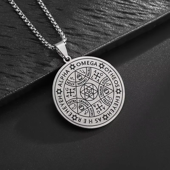 Кулон пентакль большой ключ Соломона подвеска Dawapara Enochian Ангел Sigil Альфа омега амулет оберег серебристый