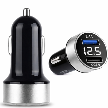 Автомобильное зарядное устройство HQC1 2 USB 2.4 A с поддержкой QC3.0 быстрая зарядка для авто от прикуривателя 12-24V Черное