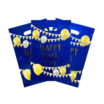 Пакети для солодощів 16х25 см Happy birthday з тисненням фольгою Упаковка 10 штук Синій