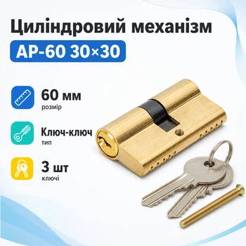 Цилиндровый механизм дверного замка 60мм, сердцевина личинка APFQS, 3 ключа