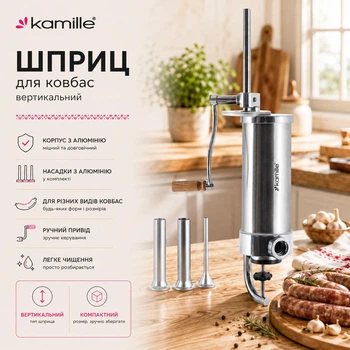 Вертикальний Шприц для ковбас Kamille з алюмінію з насадками KM-6509