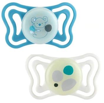 Пустышка Chicco PhysioForma Light силиконовая 16-36 мес с футляром люминесцентная 2 шт (8058664186075)