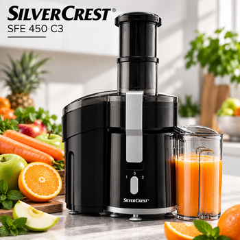 Соковыжималка SilverCrest SFE 450 C3 Black 450 Вт Центробежная соковыжималка для фруктов и овощей