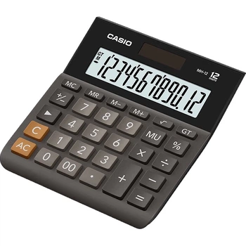 Компактный настольный офисный калькулятор Casio MH-12 с 12-разрядным дисплеем и двойным питанием, черный, профессиональная серия для профессиональных вычислений.