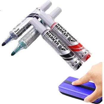 Маркер для білої дошки Pentel, 2 мм, рідкий прямого нанесення, густий круглий наконечник, стираний маркер, імпортний, MWL5M, чорний (упаковка з 5 шт.)